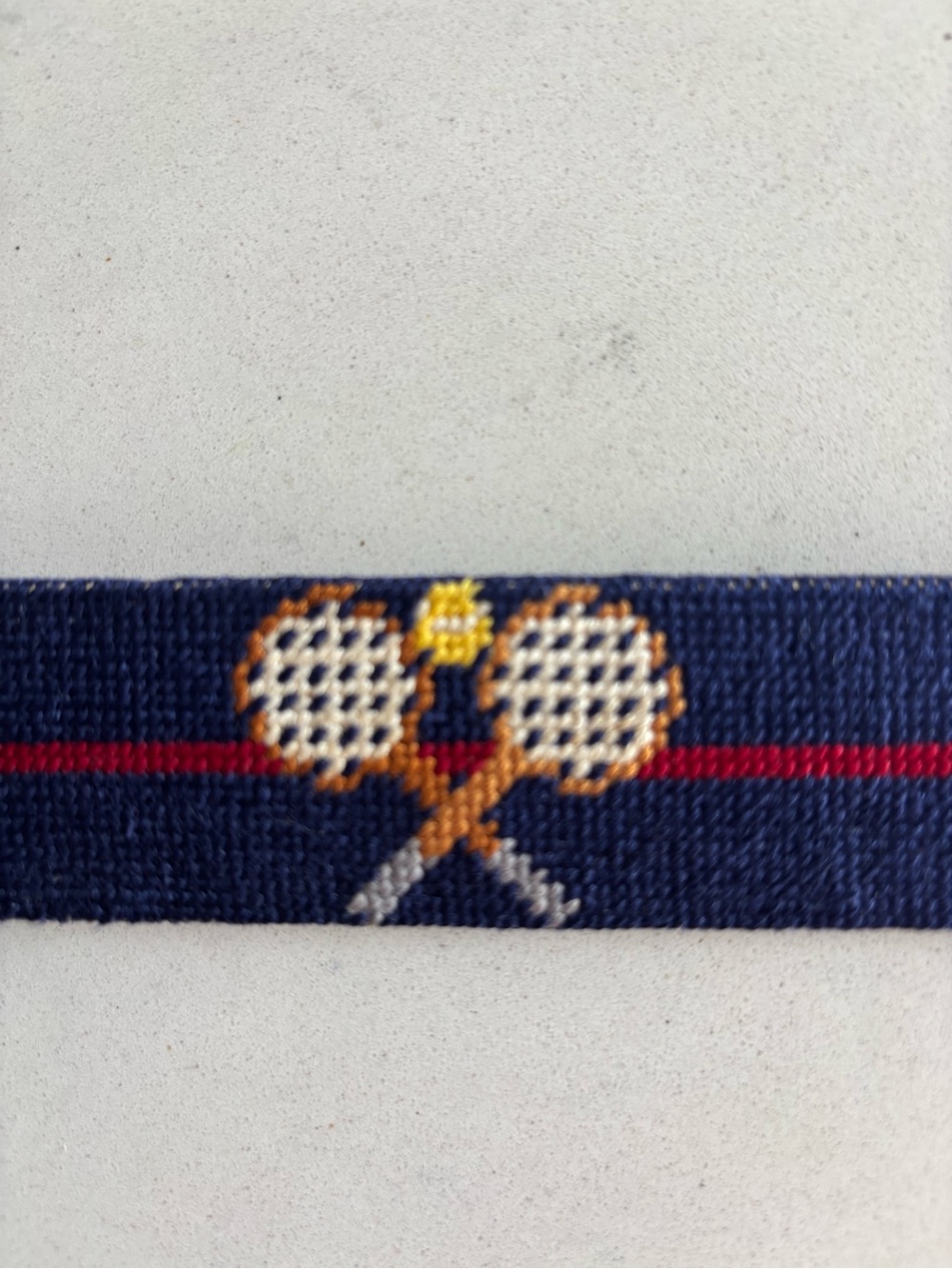 Smathers & Branson Navy Blue Tennis Needlepoint Belt With Brown Leather - Picture 4 of 8